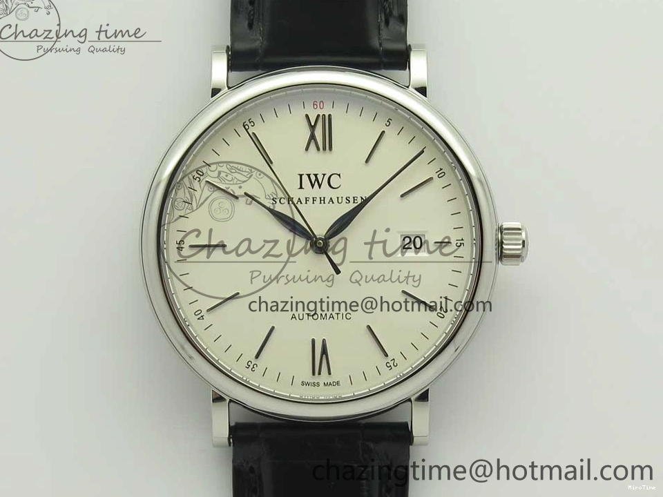 MIROTIME 0105 Supportive Portofino Automatic SS AF 1:1 Best Edition White Dial on Black Croco Leather Strap A 7184